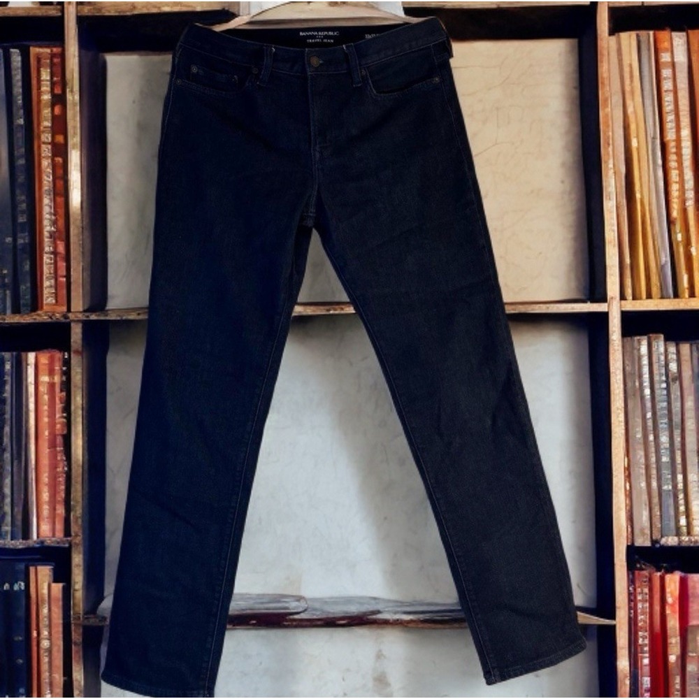 Banana Republic Traveler Jeans Mens Slim Fit Dark Wash Denim 32x33 Straight Leg - Picture 2 of 9